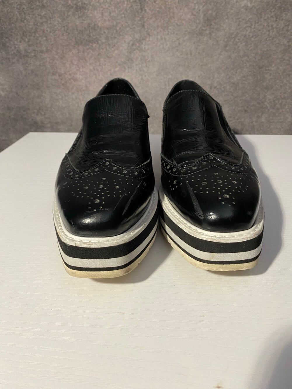 Silent D Salada Black Leather Platform Brogue Loafers Slip On Womens 37 US 6.5 - Picture 2 of 8